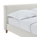 Mileno - Lit Avec Tête De Lit En Velours Côtelé Et Pieds Bois - Beige