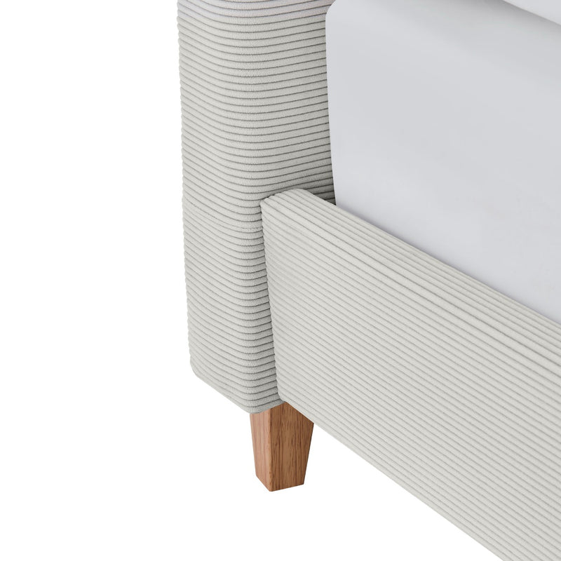 Mileno - Lit Avec Tête De Lit En Velours Côtelé Et Pieds Bois - Beige