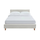 Mileno - Lit Avec Tête De Lit En Velours Côtelé Et Pieds Bois - Beige
