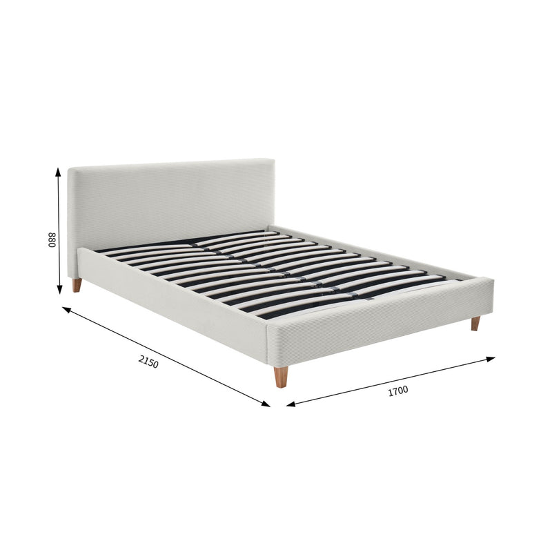 Mileno - Lit Avec Tête De Lit En Velours Côtelé Et Pieds Bois - Beige
