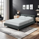 Mileno - Lit Avec Tête De Lit En Tissu Et Pieds Bois - Anthracite