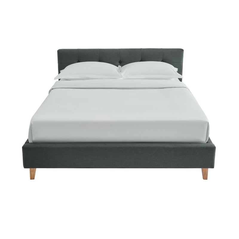 Mileno - Lit Avec Tête De Lit En Tissu Et Pieds Bois - Anthracite
