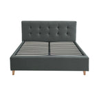 Mileno - Cama Con Cabecero De Tela Y Patas De Madera - Antracita