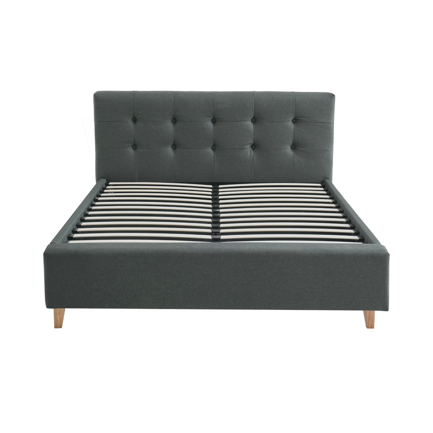 Mileno - Cama Con Cabecero De Tela Y Patas De Madera - Antracita