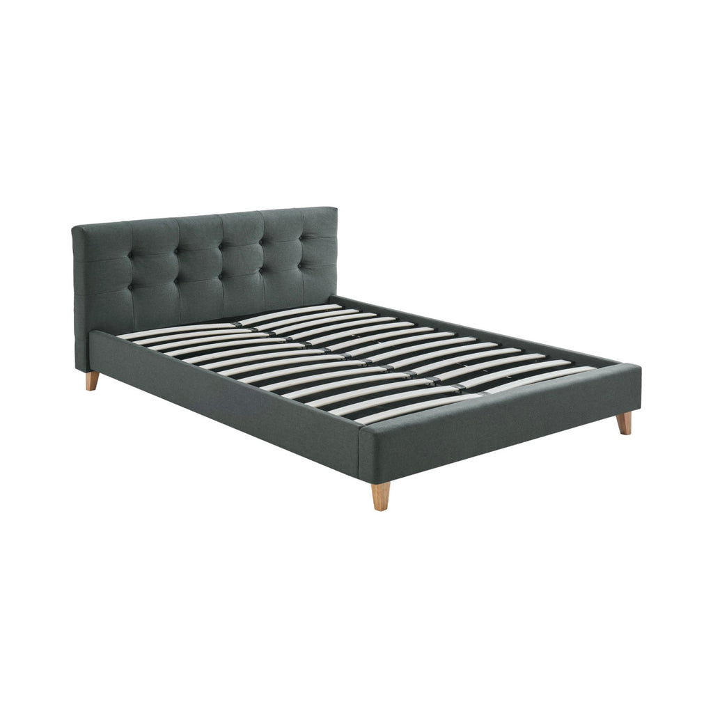 Mileno - Cama Con Cabecero De Tela Y Patas De Madera - Antracita