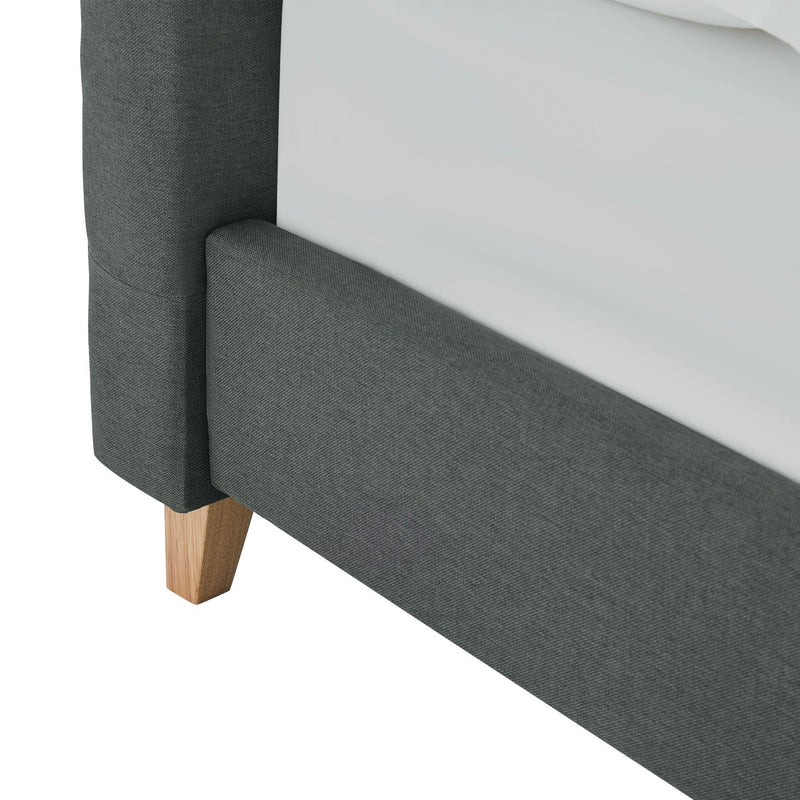 Mileno - Lit Avec Tête De Lit En Tissu Et Pieds Bois - Anthracite
