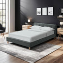 Mileno - Lit Avec Tête De Lit En Tissu Et Pieds Bois - Anthracite