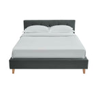 Mileno - Cama Con Cabecero De Tela Y Patas De Madera - Antracita