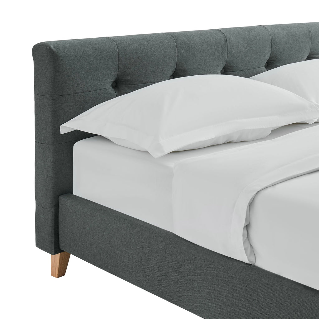 Mileno - Cama Con Cabecero De Tela Y Patas De Madera - Antracita