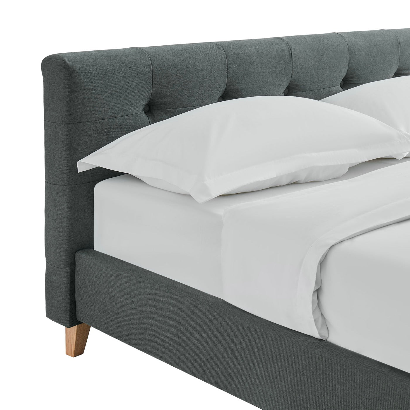 Mileno - Cama Con Cabecero De Tela Y Patas De Madera - Antracita