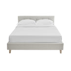 Mileno - Lit Avec Tête De Lit En Tissu Et Pieds Bois - Beige