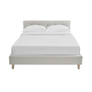Mileno - Lit Avec Tête De Lit En Tissu Et Pieds Bois - Beige
