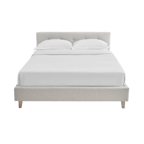 Mileno - Lit Avec Tête De Lit En Tissu Et Pieds Bois - Beige