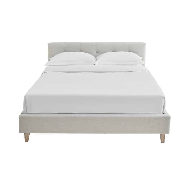 Mileno - Lit Avec Tête De Lit En Tissu Et Pieds Bois - Beige