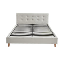 Mileno - Lit Avec Tête De Lit En Tissu Et Pieds Bois - Beige