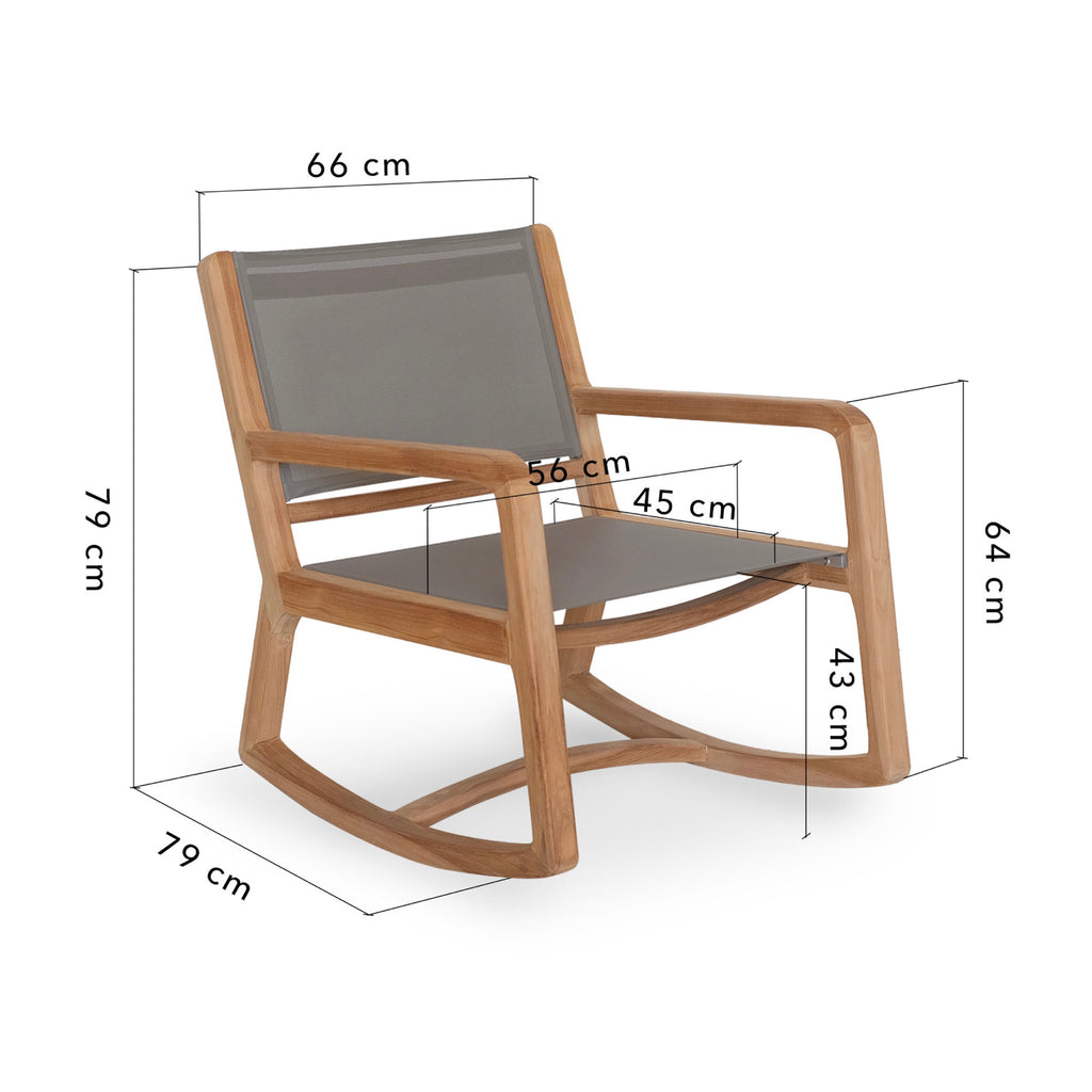 Gardena - Rocking Chair En Textilène Et Teck Massif - Gris