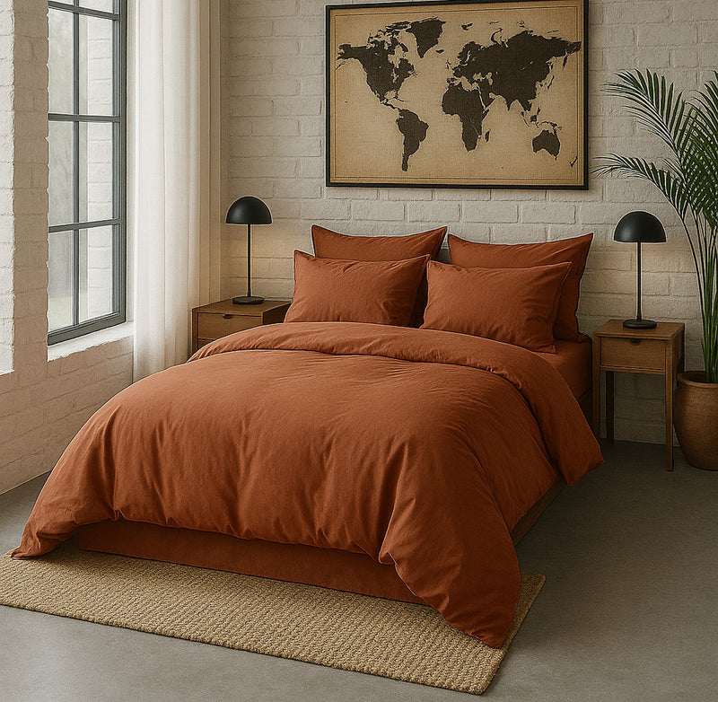 Taie D'Oreiller - 100% Percale De Coton Lavé 80 Fils - Terracotta