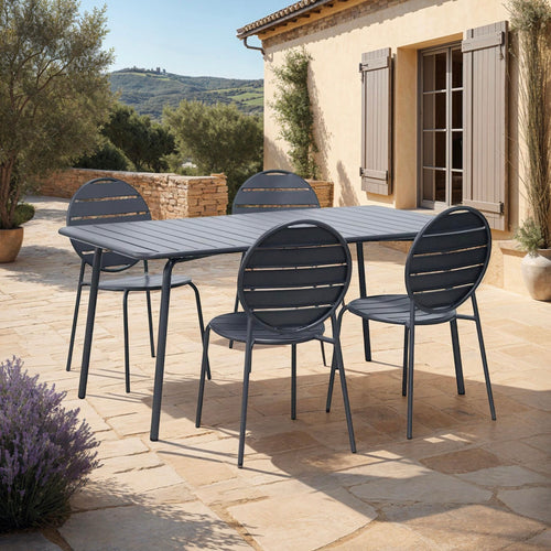 Baca - Ensemble Table De Jardin + 4 Chaises Rondes En Métal - Gris