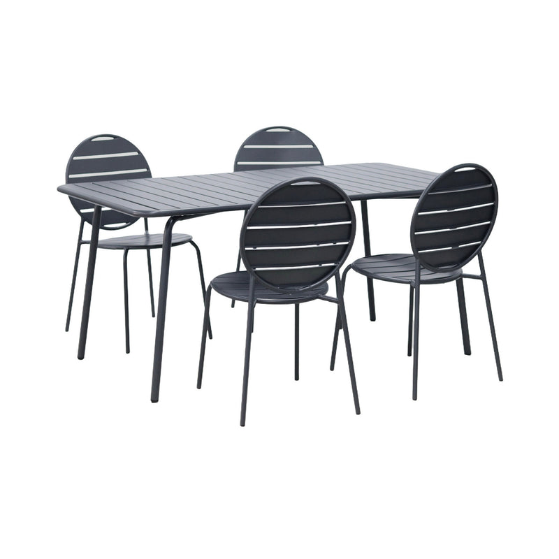 Baca - Ensemble Table De Jardin + 4 Chaises Rondes En Métal - Gris