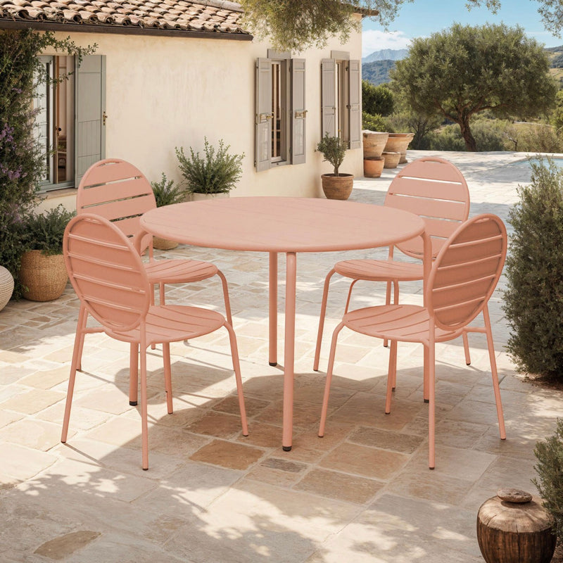 Baca - Ensemble Table + 4 Chaises Rondes En Métal - Terracotta