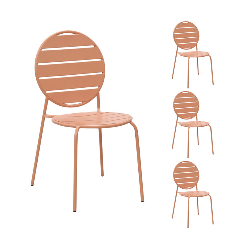 Baca - Ensemble Table + 4 Chaises Rondes En Métal - Terracotta