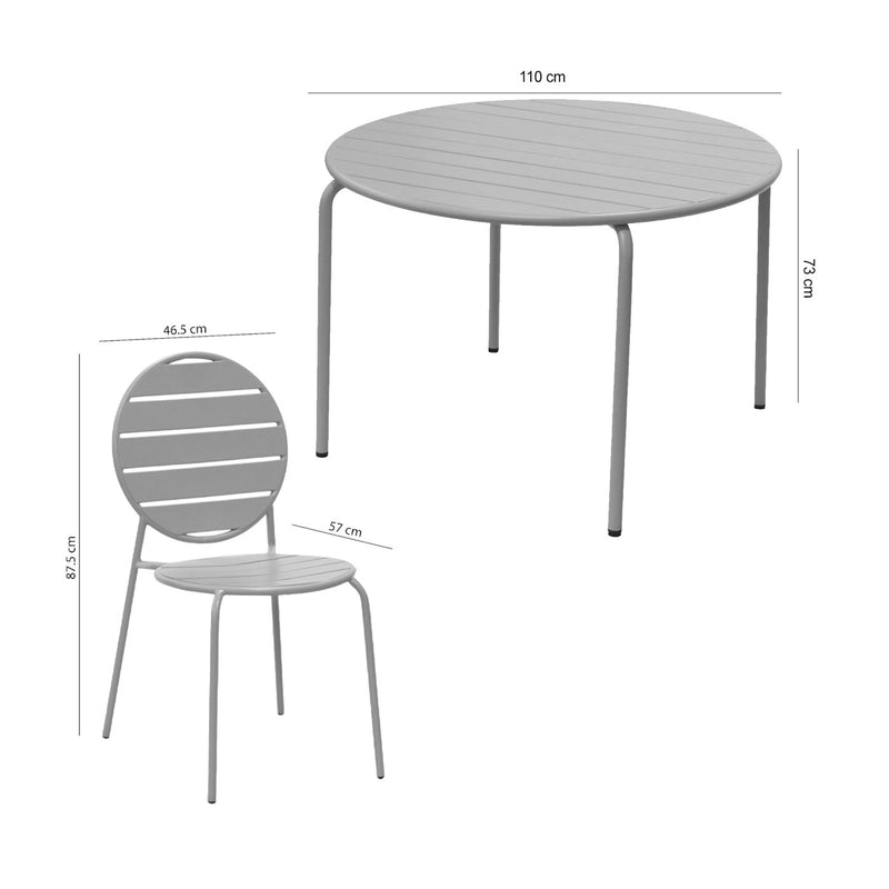 Baca - Ensemble Table + 4 Chaises Rondes En Métal - Gris