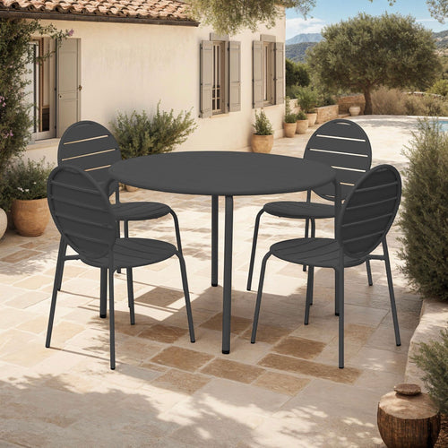 Baca - Ensemble Table + 4 Chaises Rondes En Métal - Gris