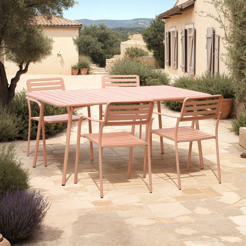 Baca - Table De Jardin + 4 Fauteuils Empilables En Métal - Terracotta