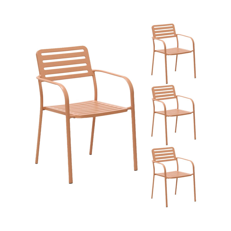 Baca - Table De Jardin + 4 Fauteuils Empilables En Métal - Terracotta