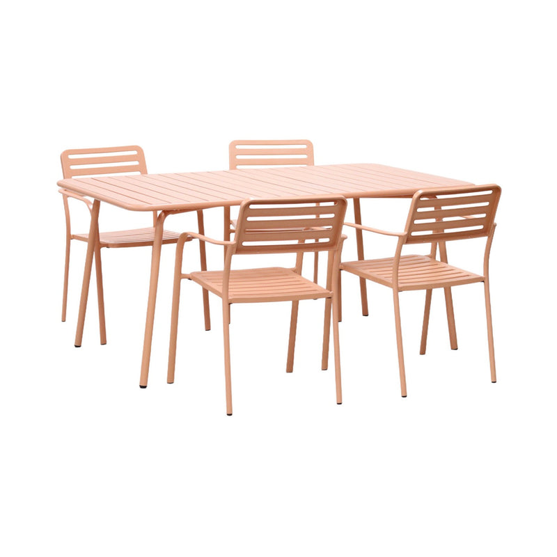 Baca - Table De Jardin + 4 Fauteuils Empilables En Métal - Terracotta