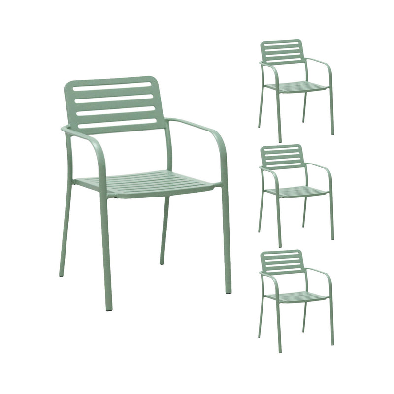 Baca - Table De Jardin + 4 Fauteuils Empilables En Métal - Vert