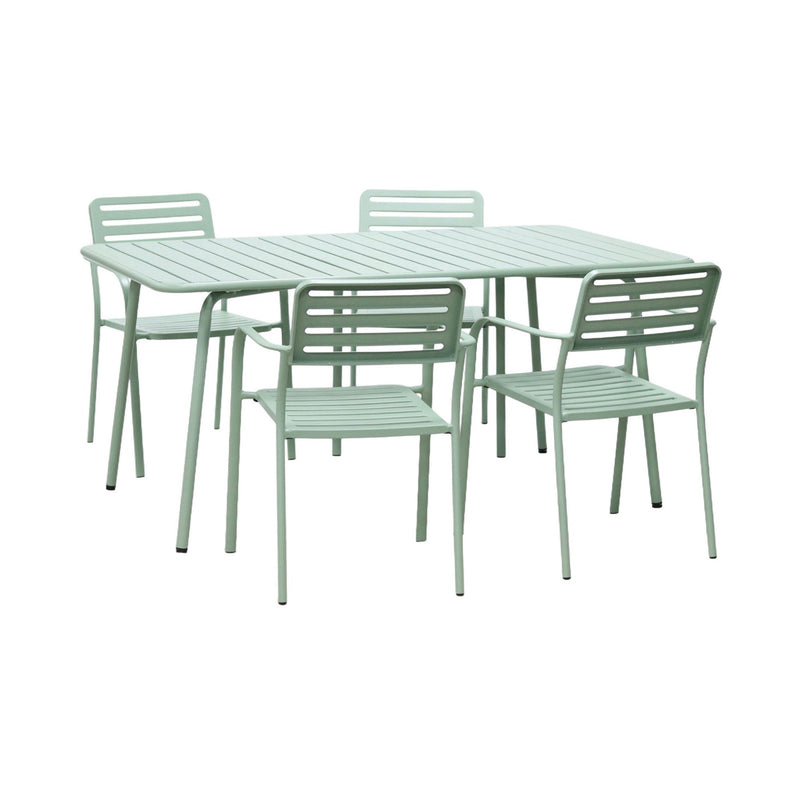 Baca - Table De Jardin + 4 Fauteuils Empilables En Métal - Vert