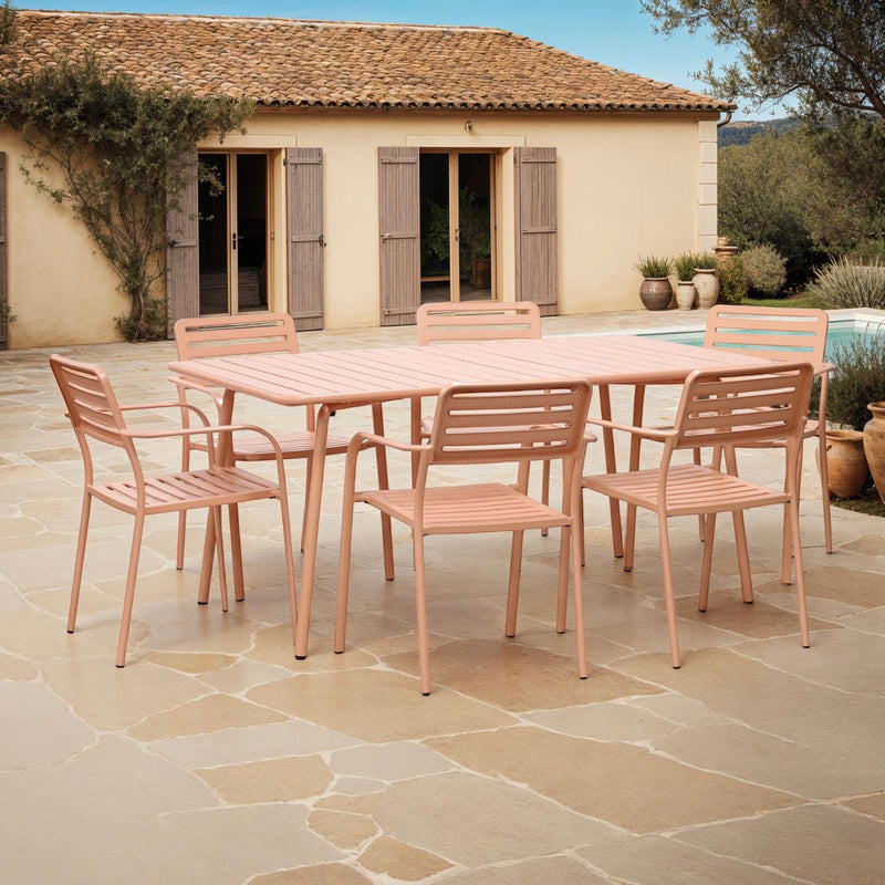 Baca - Table De Jardin + 6 Fauteuils Empilables En Métal - Terracotta