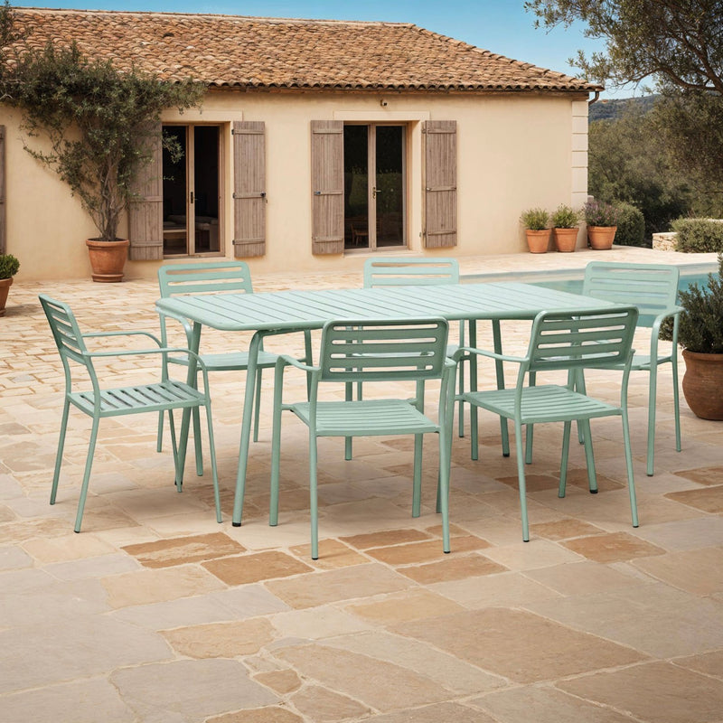 Baca - Table De Jardin + 6 Fauteuils Empilables En Métal - Vert