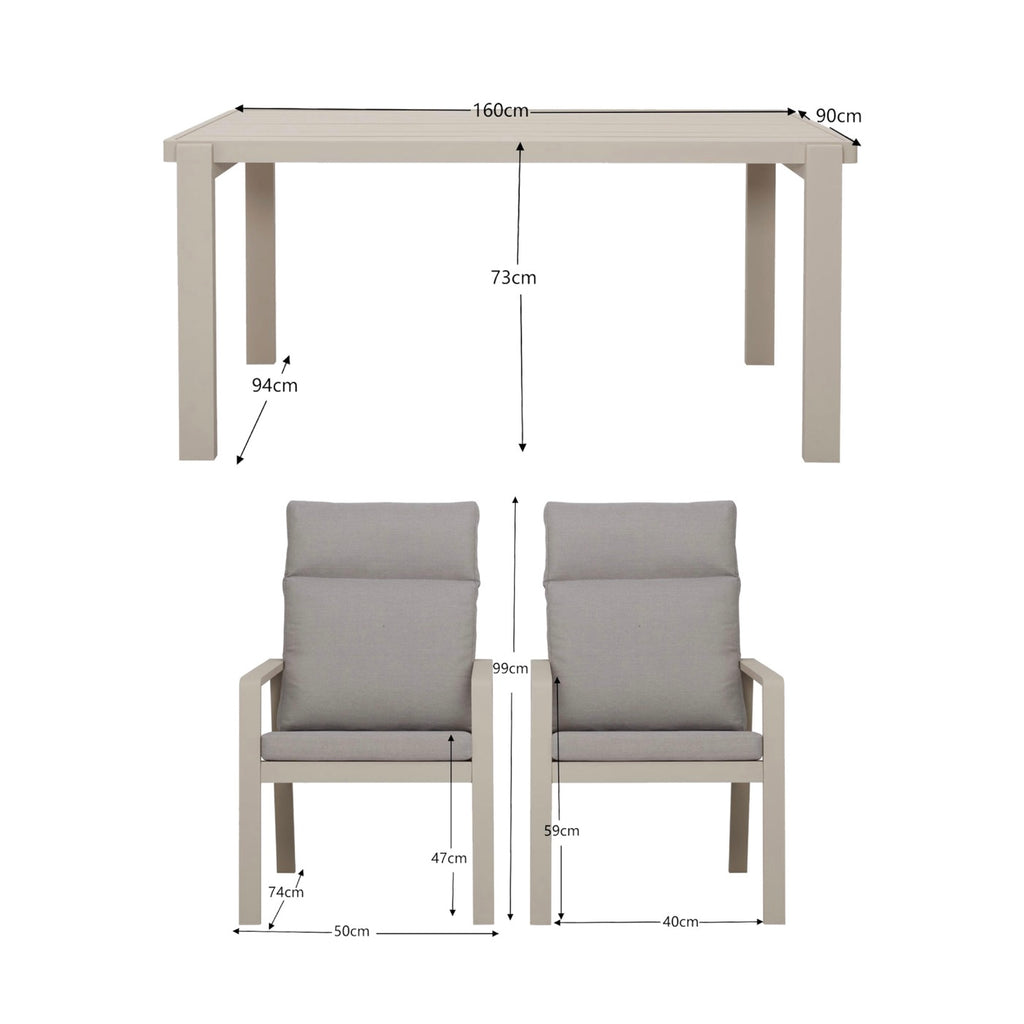 Renalo - Mesa de Jardín + 4 Sillones de Comedor de Aluminio - Taupe