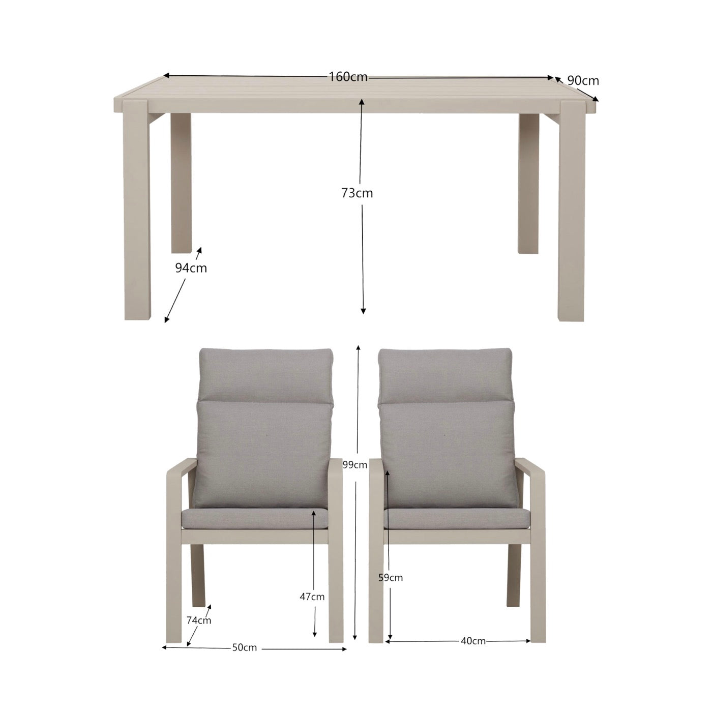 Renalo - Mesa de Jardín + 4 Sillones de Comedor de Aluminio - Taupe