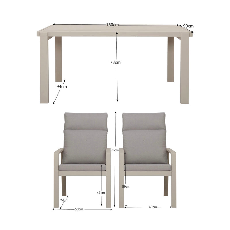 Renalo - Table De Jardin + 4 Fauteuils Repas En Aluminium - Taupe