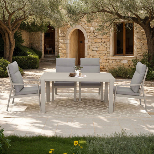 Renalo - Table De Jardin + 4 Fauteuils Repas En Aluminium - Taupe