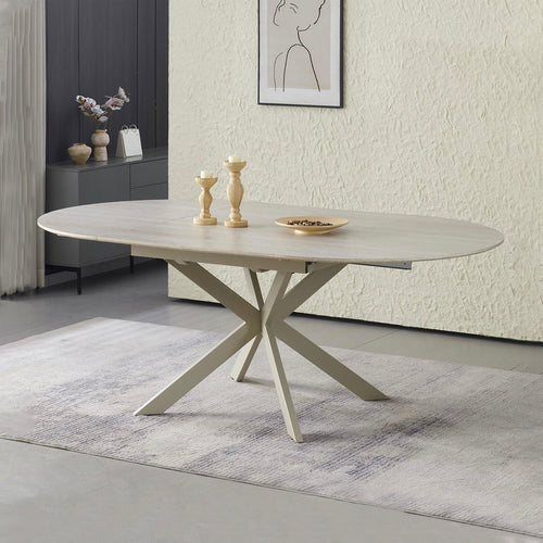 Venter - Table À Manger Extensible Pieds En Métal - Beige