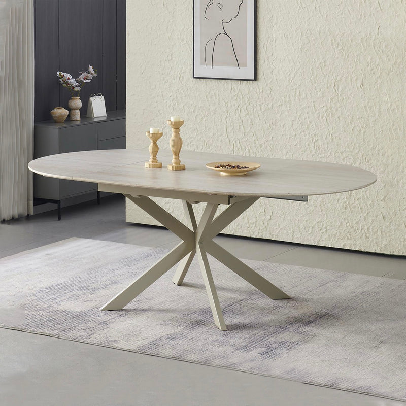 Venter - Table À Manger Extensible Pieds En Métal - Beige