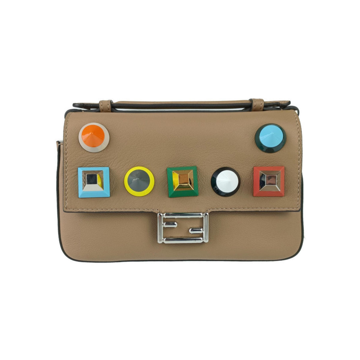 Sac À Main Fendi Chain Baguette Charm Nano Cuir - Beige