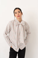 Camisa lazada cuadros beige claro - Vanó Studio