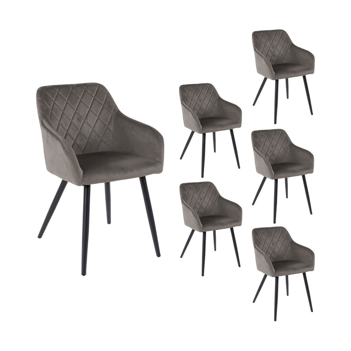 Velvet - Lot De 6 Chaises - Velours - Gris