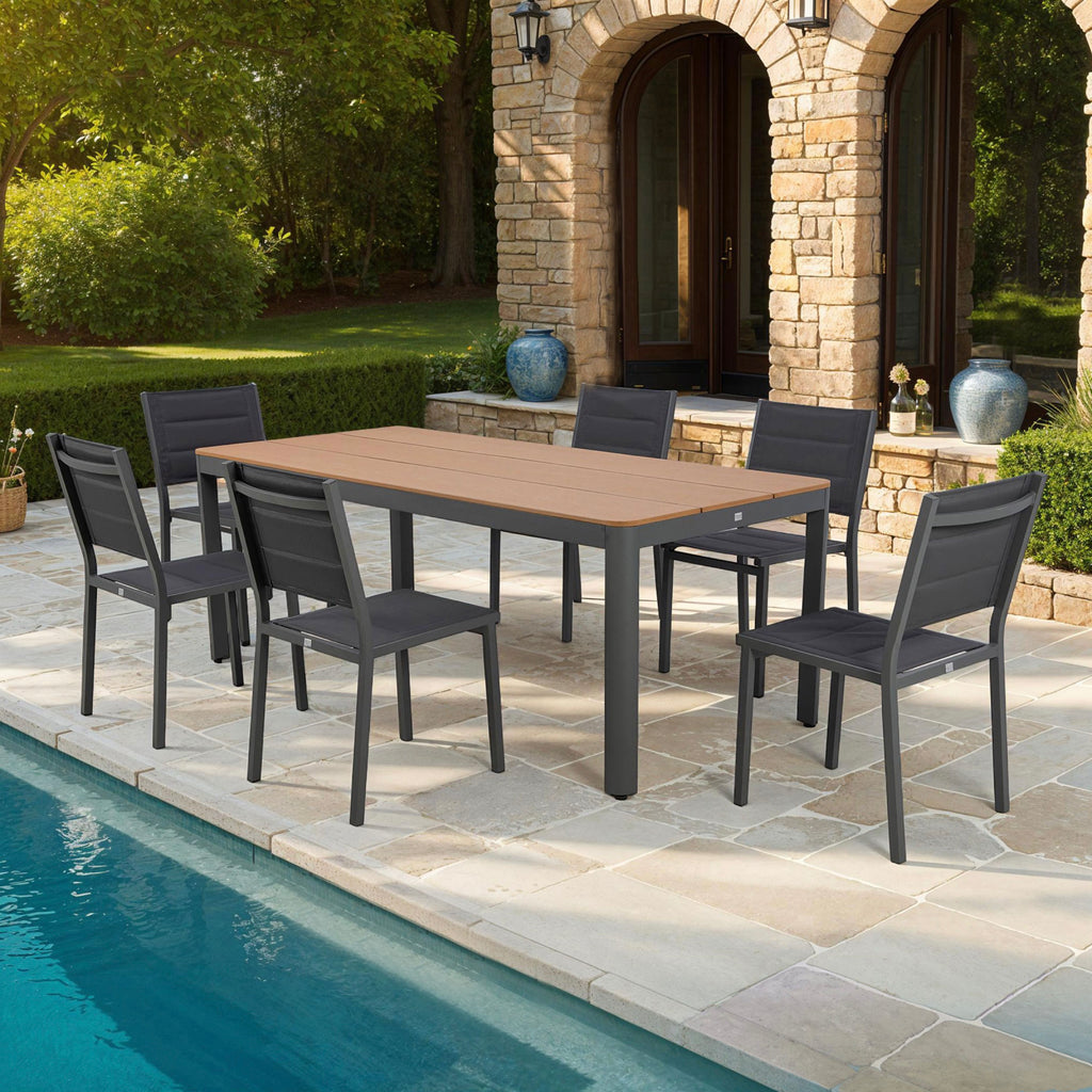 Mimizan - Conjunto Mesa de Jardín + 6 Sillas - Marrón