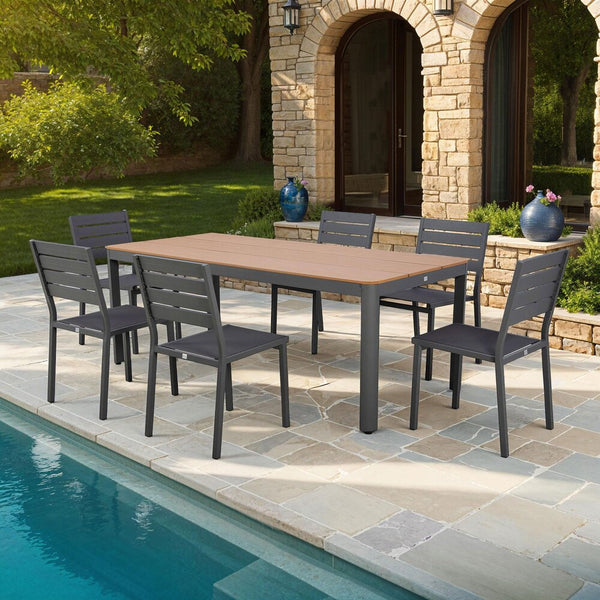 Mimizan - Ensemble Table De Jardin + 6 Chaises - Marron