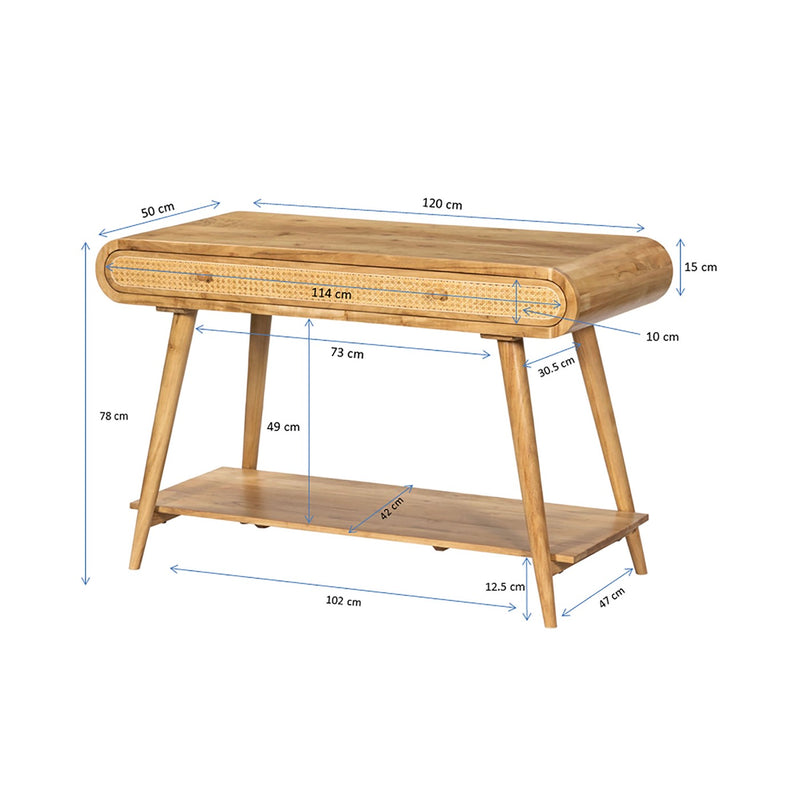 Console En Acacia Et Rotin - Naturel