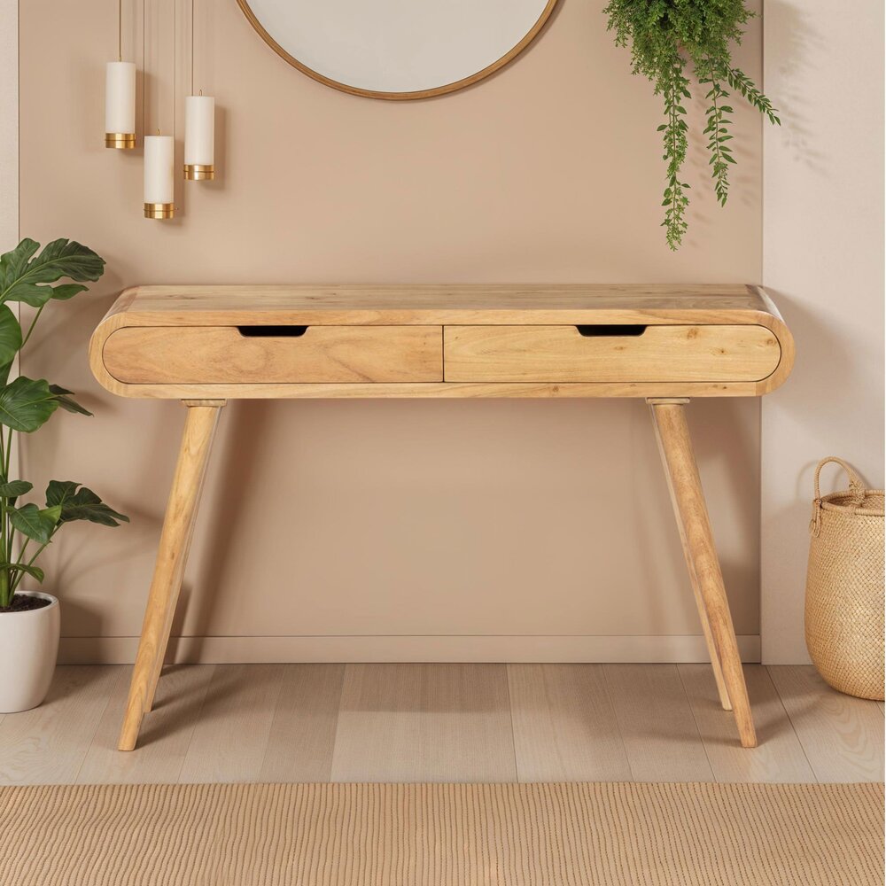 Console En Acacia Avec 2 Tiroirs - Naturel