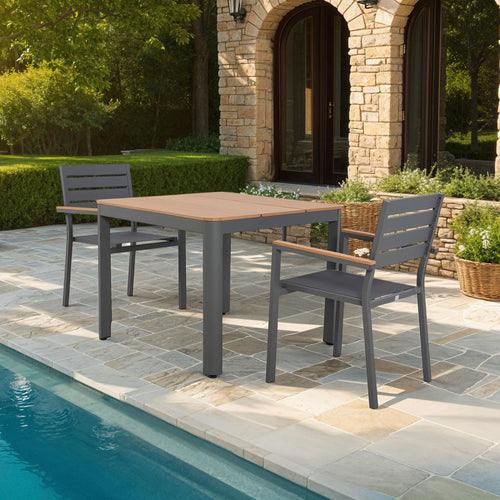 Mimizan - Ensemble Table De Jardin Carrée + 2 Fauteuils - Gris