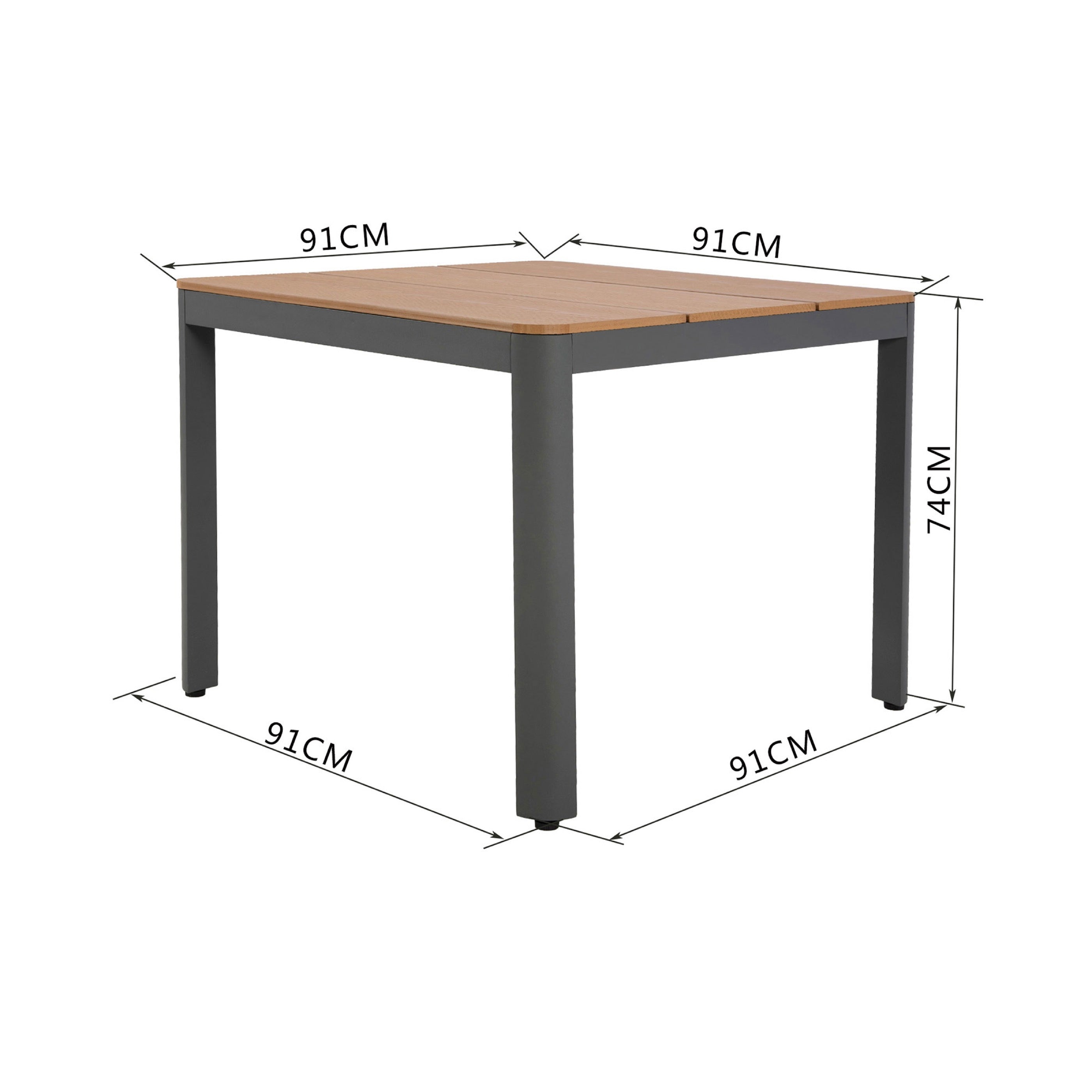 Mimizan - Ensemble Table De Jardin Carrée + 2 Fauteuils - Gris