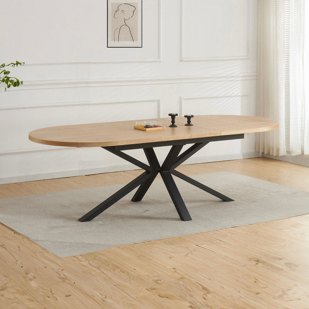Venter - Table À Manger Ovale Extensible Pieds En Métal - Naturel